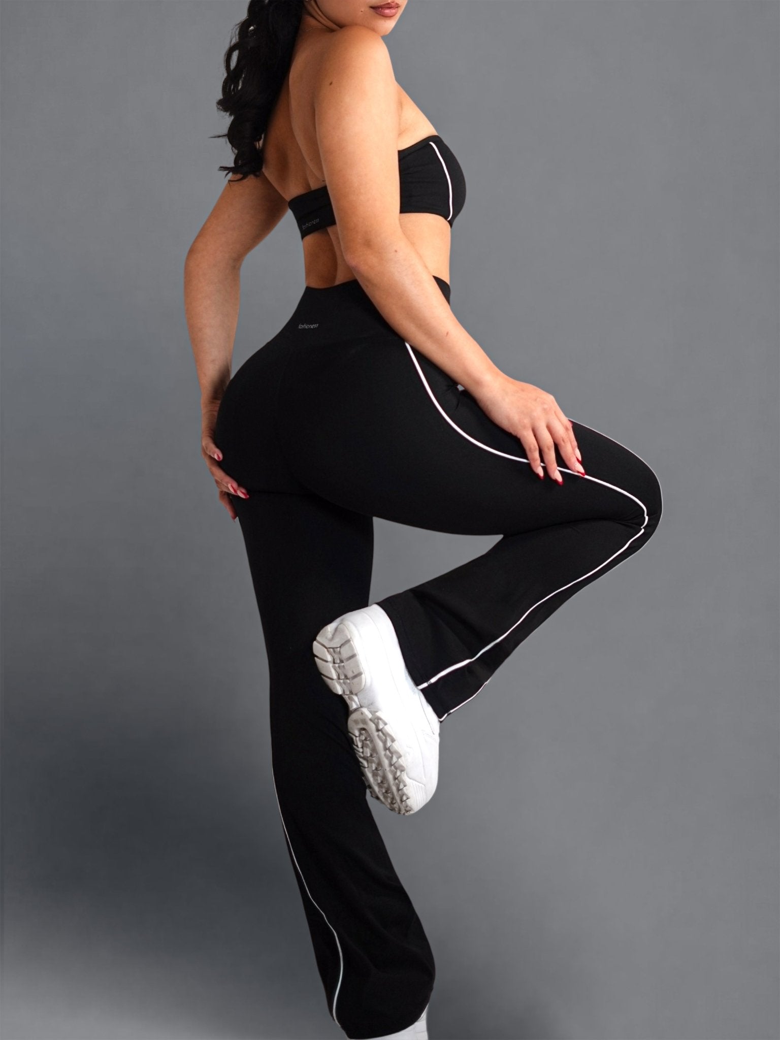 Velour Contrast Flare Leggings (Black) - Fitness Fashioness