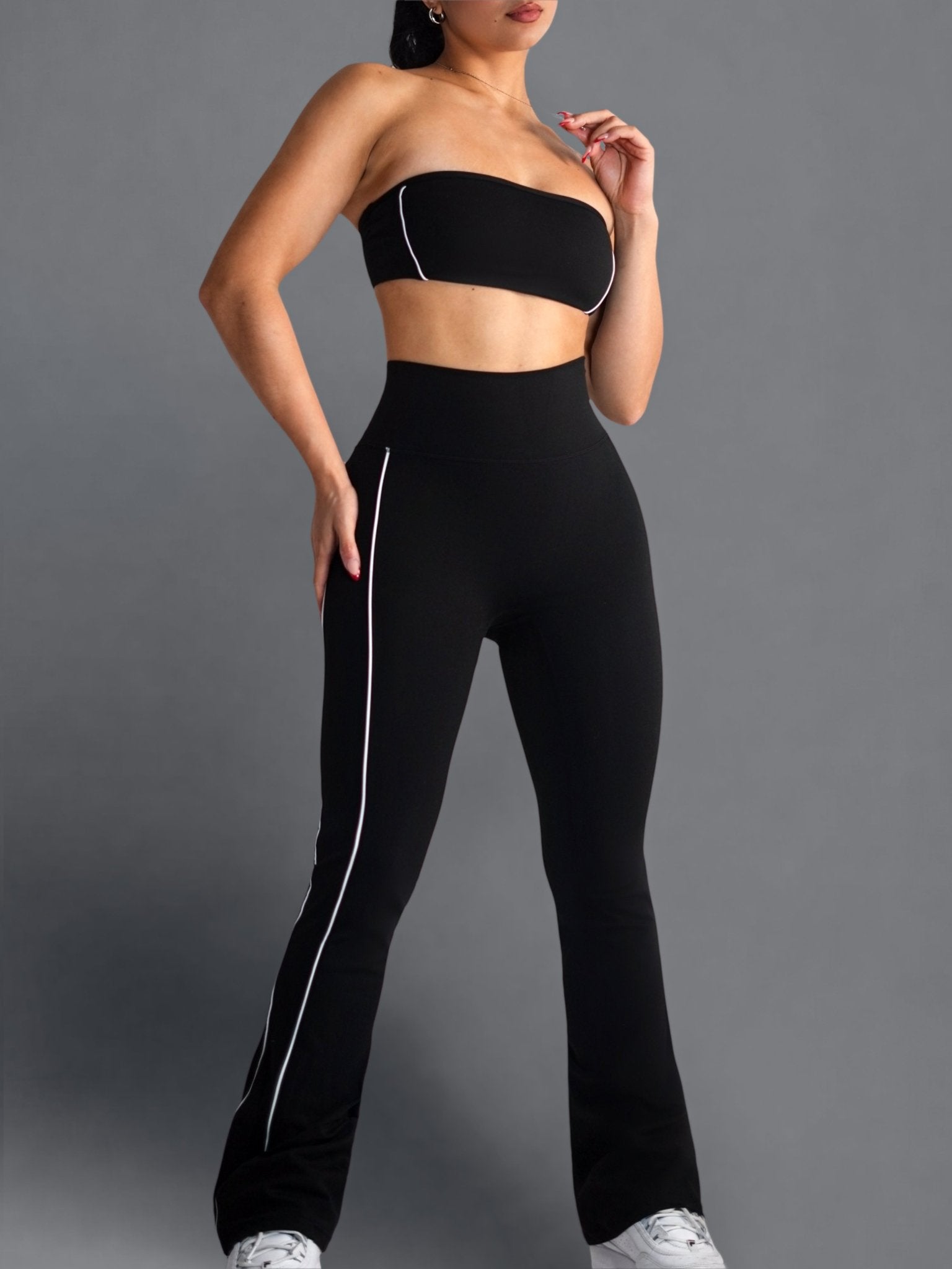 Velour Contrast Flare Leggings (Black) - Fitness Fashioness