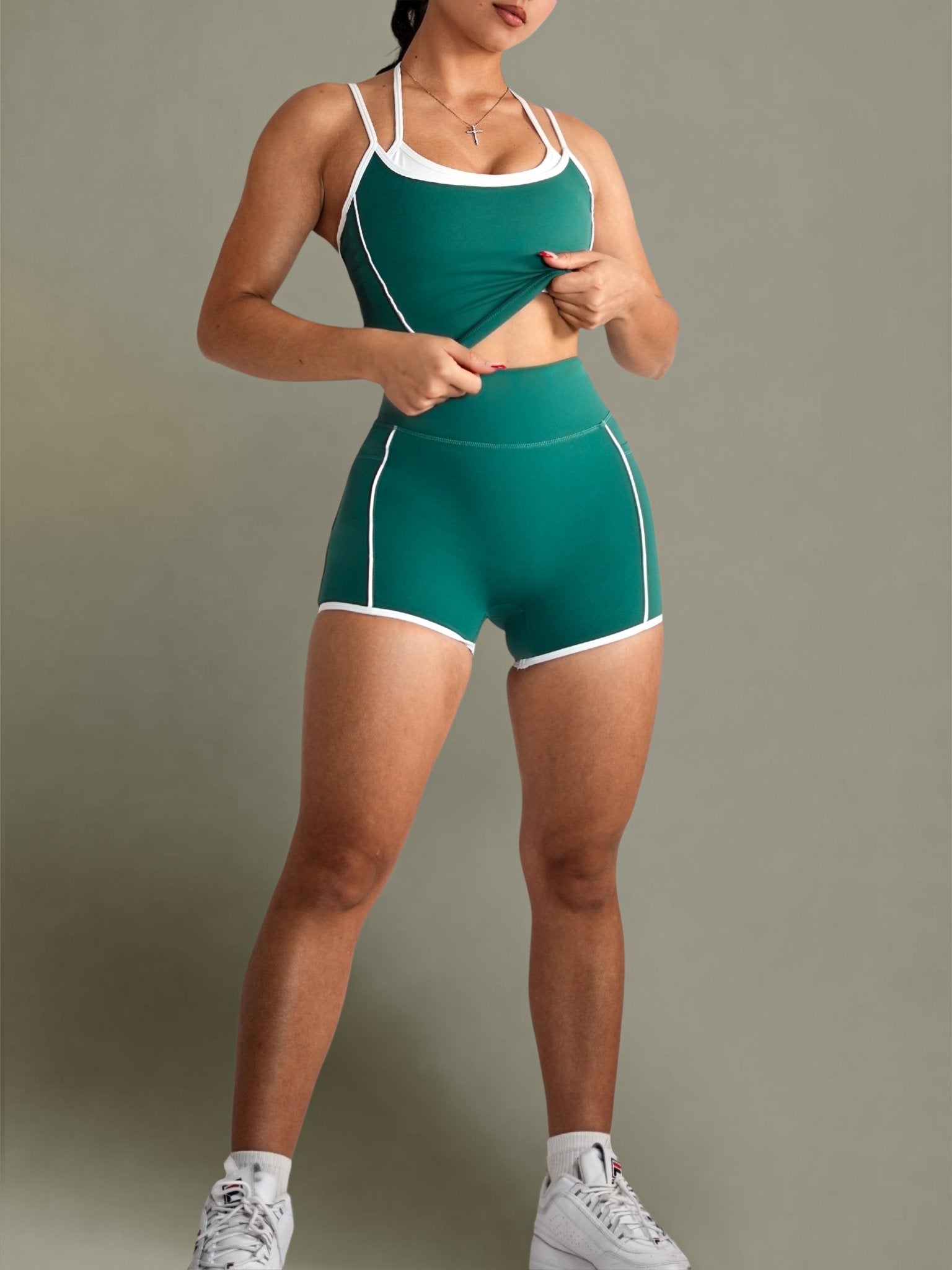 Velour Contrast Mini Shorts (Emerald) - Fitness Fashioness