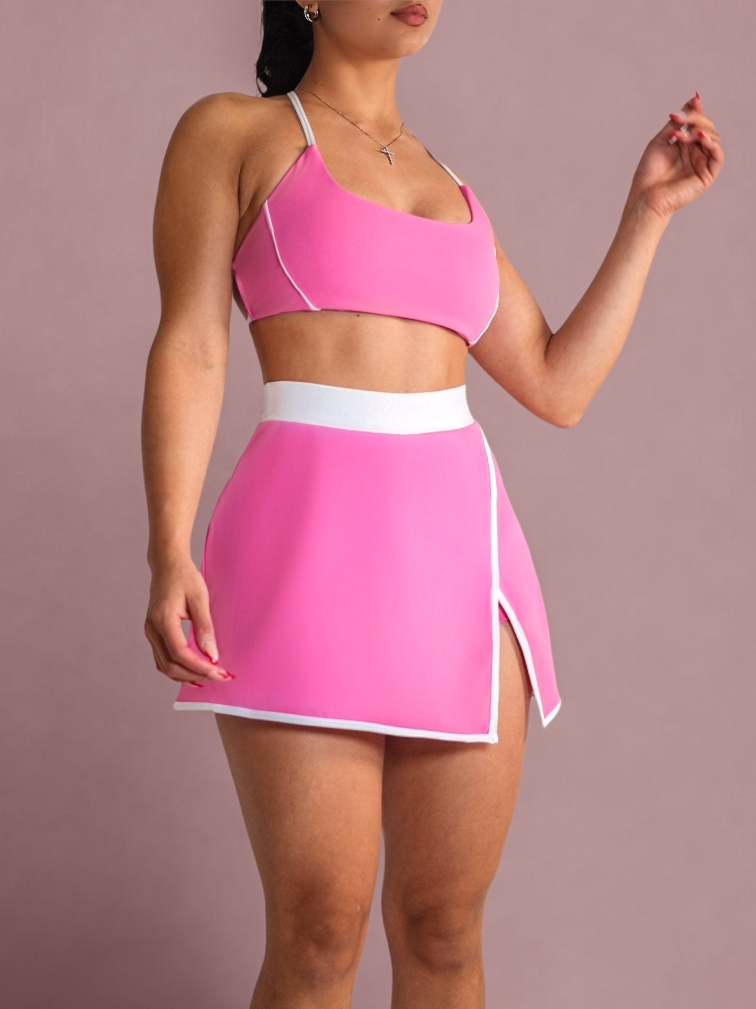 Velour Contrast Sports Bra (Pink Tulip) - Fitness Fashioness