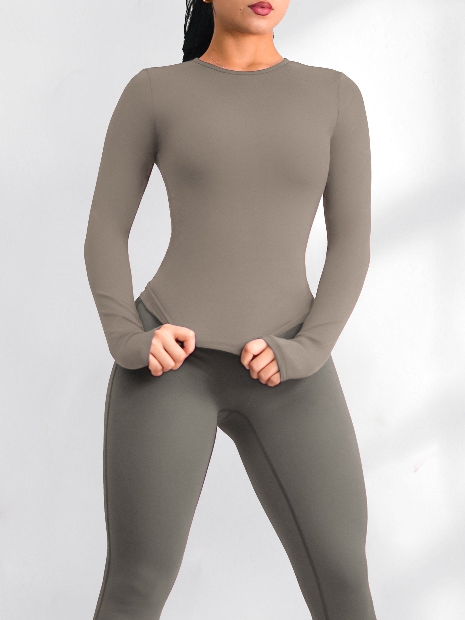 Yoga Compression Long Sleeve Top (Gray) - Fitness Fashioness