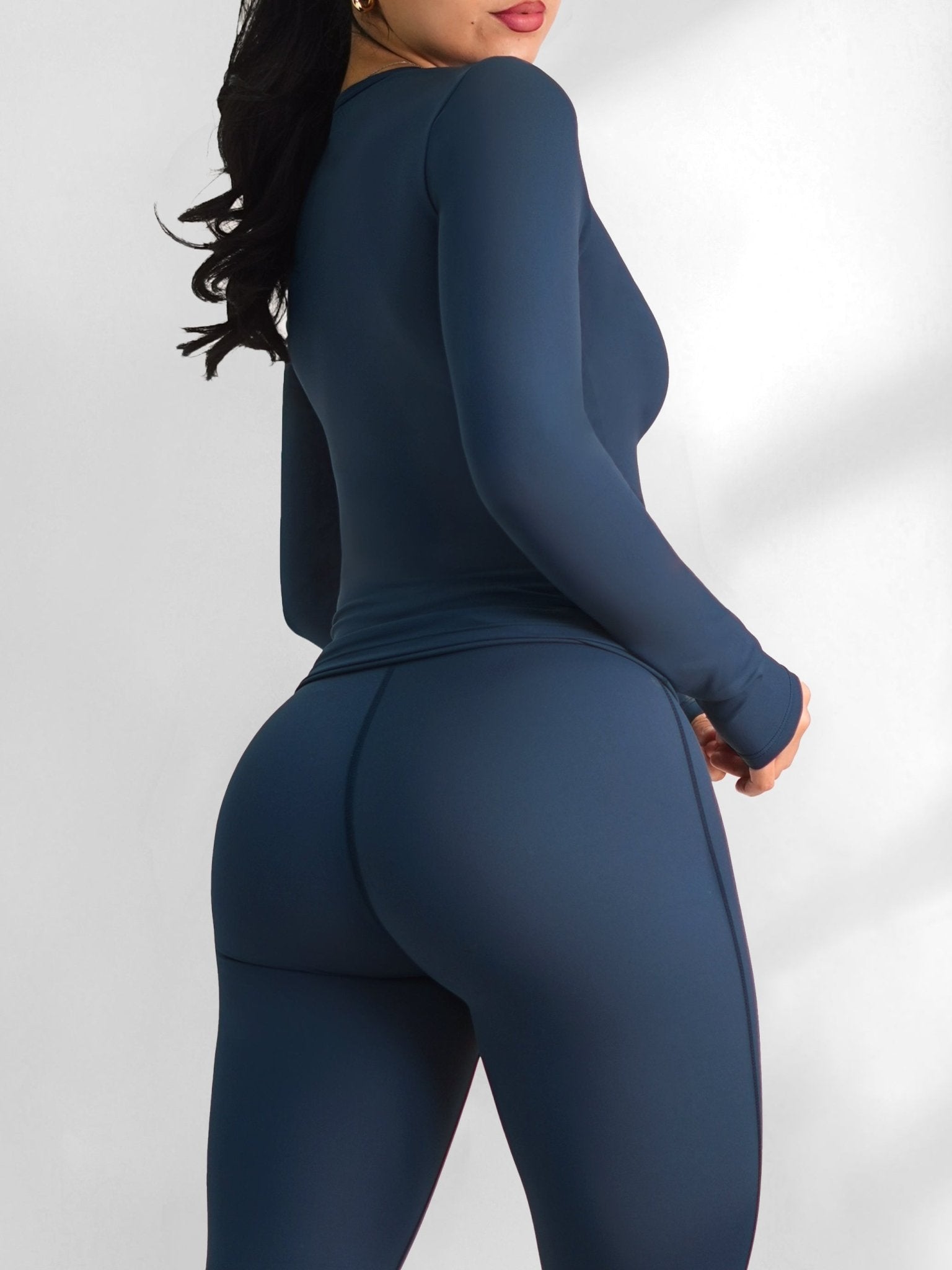 Yoga Compression Long Sleeve Top (Navy Blue) - Fitness Fashioness